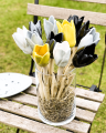 Ceramiczne tulipany w szklanym wazonie – elegancka dekoracja wnętrza